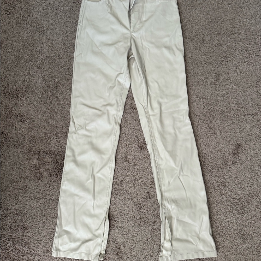 Women’s Cream Faux Leather Pants